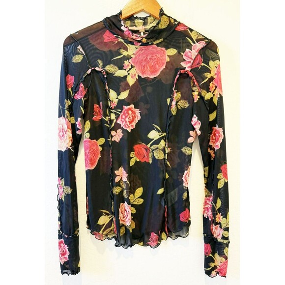 Free People Top Black Charlie Mesh Ruffle Long Sleeve Sold Out At Revolve sz XL - Picture 2 of 6